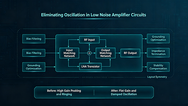 Eliminating Oscillation in Low Noise Amplifier Circuits