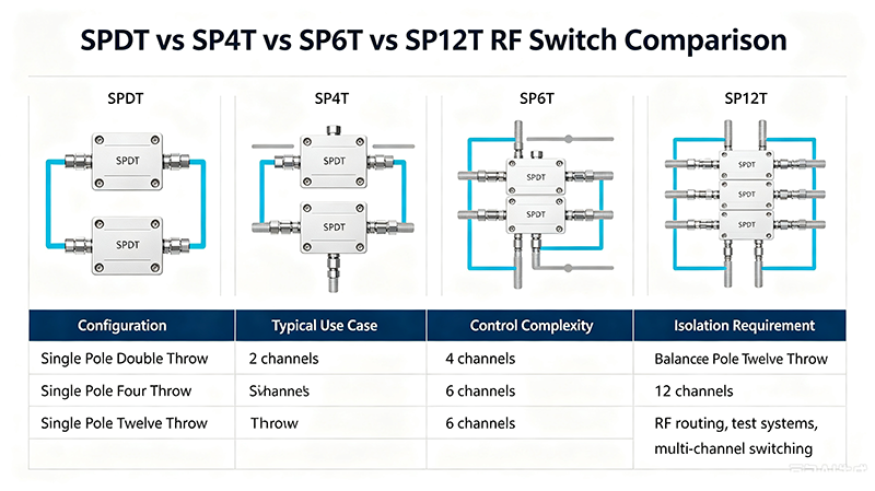 SPDT vs SP4T vs SP6T vs SP12T RF Switch Comparison
