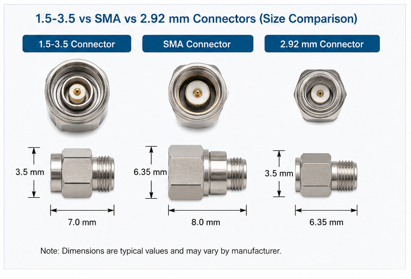 1.5-3.5 vs SMA vs 2.92 mm Connectors (Size Comparison)