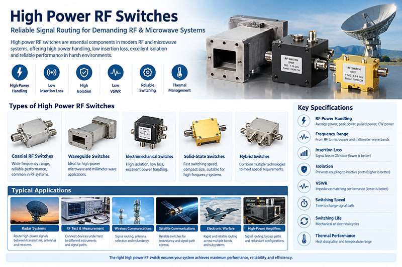 High Power RF Switches: Types, Specifications, and Applications