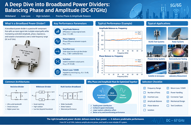 A Deep Dive into Broadband Power Dividers: Balancing Phase and Amplitude (DC-67GHz)