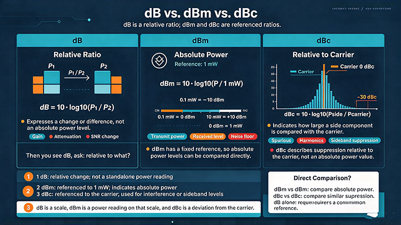 dB vs. dBm vs. dBc